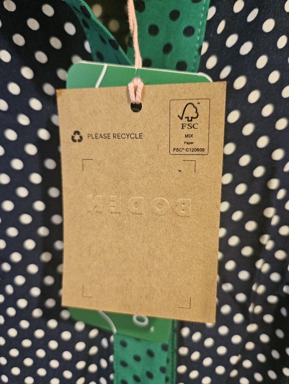 Boden Navy Polka Dot Nightgown with Pink Belt and Green Trim - Picture 2 of 3